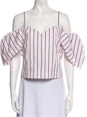 Rosie Assoulin White Spaghetti Strap Top with Pink & Blue Stripes